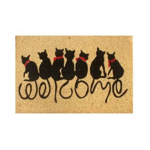 Capacho Welcome Gatos 60x40cm Preto Coisas e Coisinhas