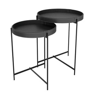 Conjunto 2 Mesas Laterais Redonda Couro Sintético Decor Patrimar Preto