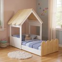 Ver imagem 1 de Cama Montessoriana com Colchão Infantil Casinha e Cercadinho - Branco C/carvalho Araguaia