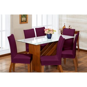 Kit Capa de Cadeira 6 Peças Sala de Jantar Protege o Estofado Renova o Visual Malha Gel Vinho