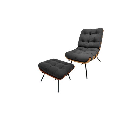 Kit Poltrona e Puff Costela Suede Grafite