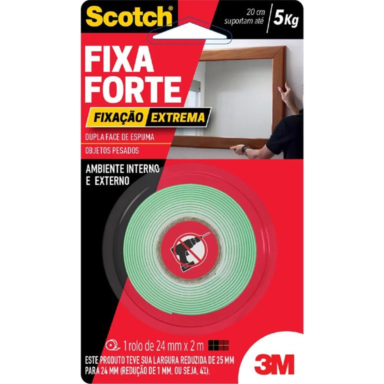 Fita Dupla Face Fixa Forte 24x2m 5kg 3m