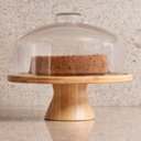 Ver imagem 2 de Boleira de Bambu com Tampa Plástica 26,5x21,5cm Coza Brisa Porta Bolo Pedestal e Cúpula