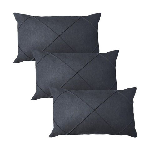 Kit 3 Capas para Almofada em Veludo Drapeada Retangular 60x40 Cor:cinza Chumbo