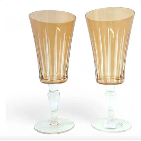 Conjunto Taça de Vidro para Água Âmbar Lapidada