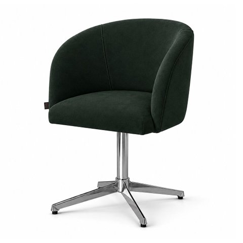 Poltrona Decorativa Atena Base Giratória Aluminio: Veludo Verde Militar