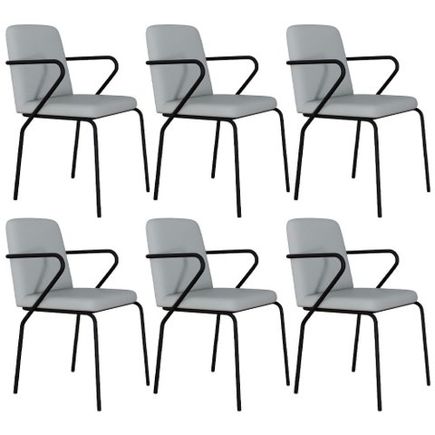 Kit 06 Cadeiras Estofada para Sala de Jantar com Braço Loft Preto C01 Courino Saturno Off White - Ly