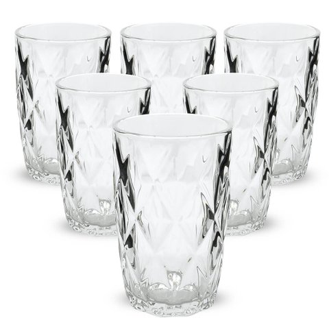 Jogo Copo Diamante Transparente Grande 370ml 6 peças