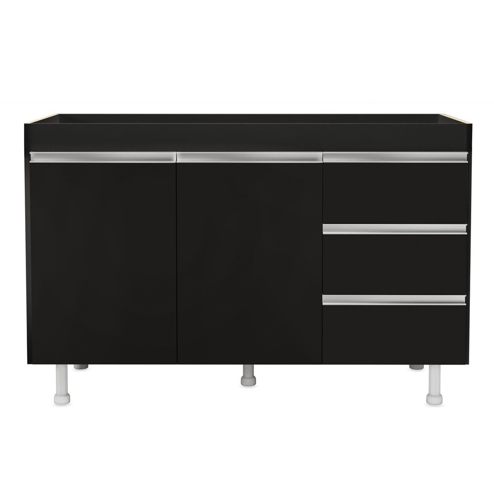 Cozinha Planejada Lux 3 Peças 100%mdf Balcão Gabinete sem Tampo 119cm 3 Gavetas Preto - Desk Design - 11