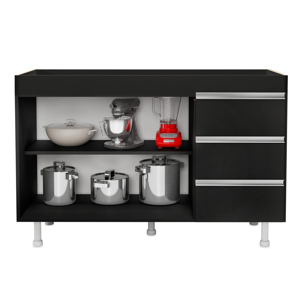 Cozinha Planejada Lux 3 Peças 100%mdf Balcão Gabinete sem Tampo 119cm 3 Gavetas Preto - Desk Design - 6