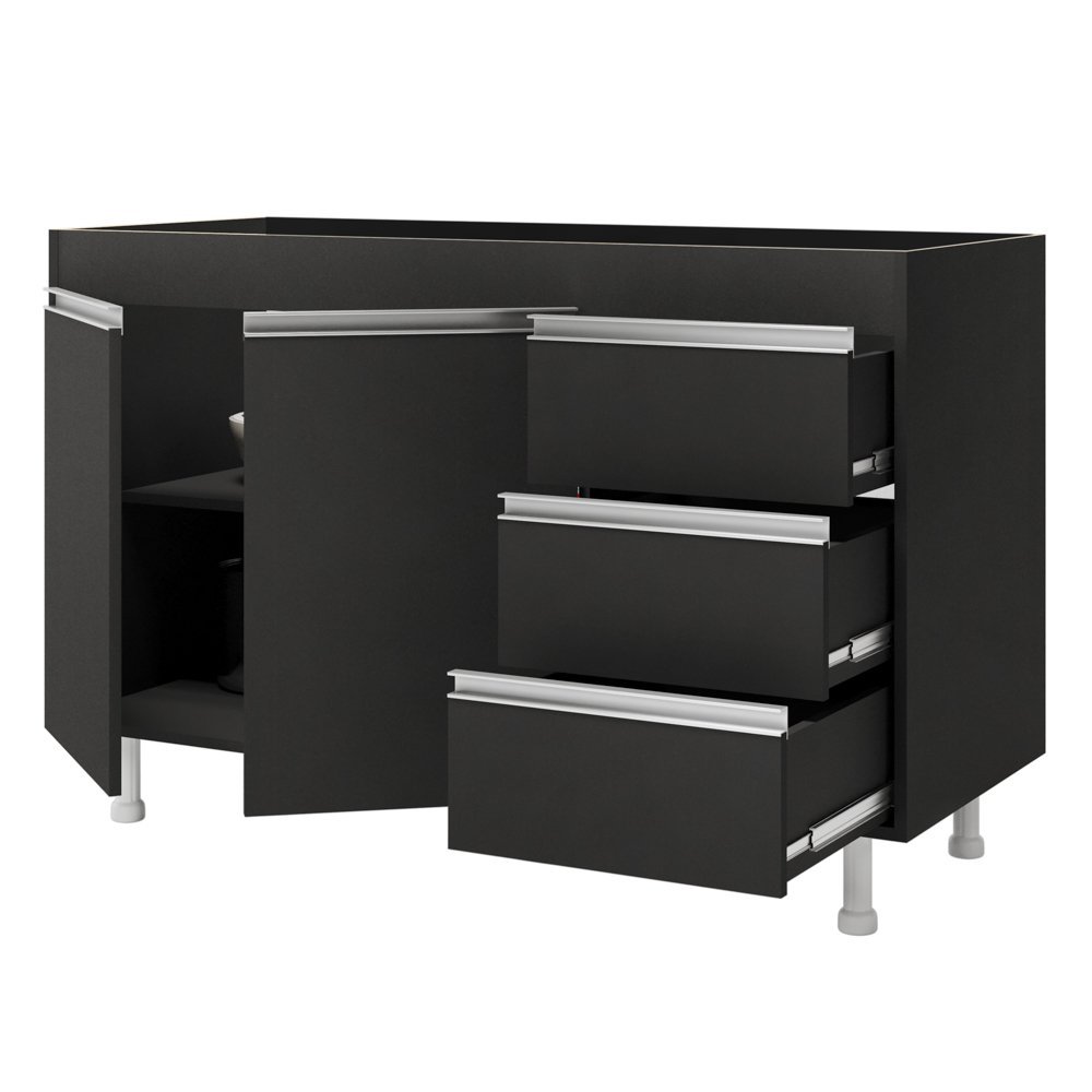 Cozinha Planejada Lux 3 Peças 100%mdf Balcão Gabinete sem Tampo 119cm 3 Gavetas Preto - Desk Design - 3