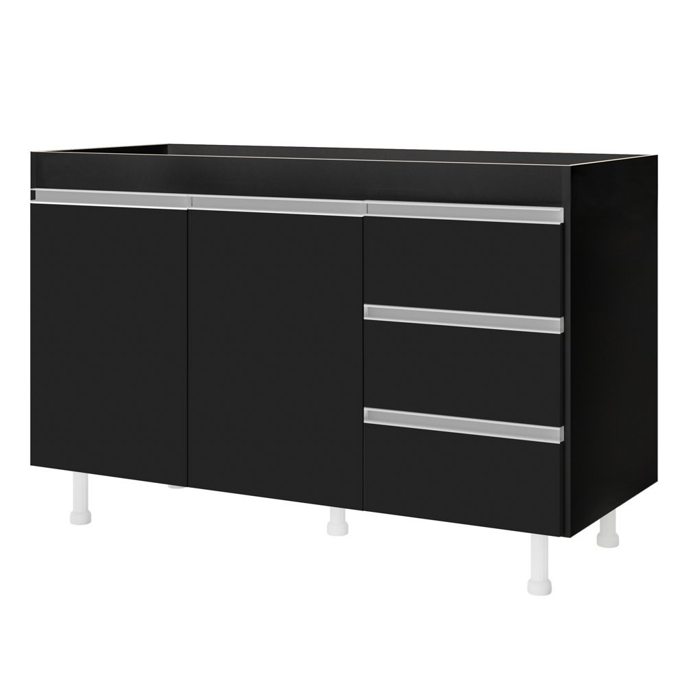 Cozinha Planejada Lux 3 Peças 100%mdf Balcão Gabinete sem Tampo 119cm 3 Gavetas Preto - Desk Design - 13