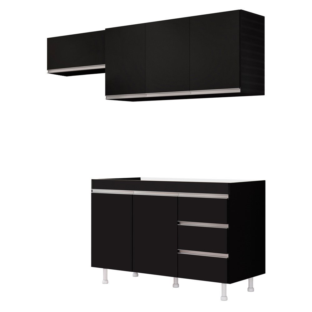 Cozinha Planejada Lux 3 Peças 100%mdf Balcão Gabinete sem Tampo 119cm 3 Gavetas Preto - Desk Design