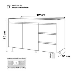 Cozinha Planejada Lux 3 Peças 100%mdf Balcão Gabinete sem Tampo 119cm 3 Gavetas Preto - Desk Design - 16