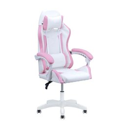 Cadeira Gamer Home Office Branca com Rosa Claro - 1