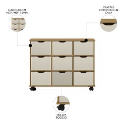 Nicho Organizador 9 Gavetas com Rodízios Freijó/off White - Qmovi - 3 Nicho Organizador 9 Gavetas com Rodízios Freijó/off White - Qmovi - 3
