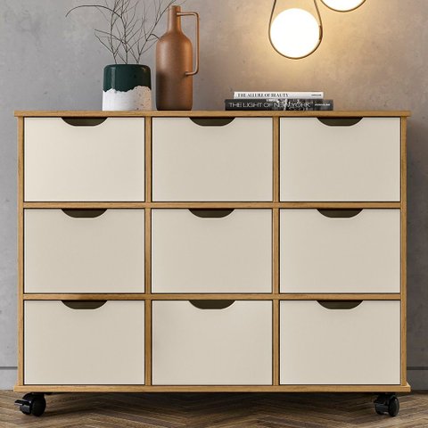Nicho Organizador 9 Gavetas com Rodízios Freijó/off White - Qmovi