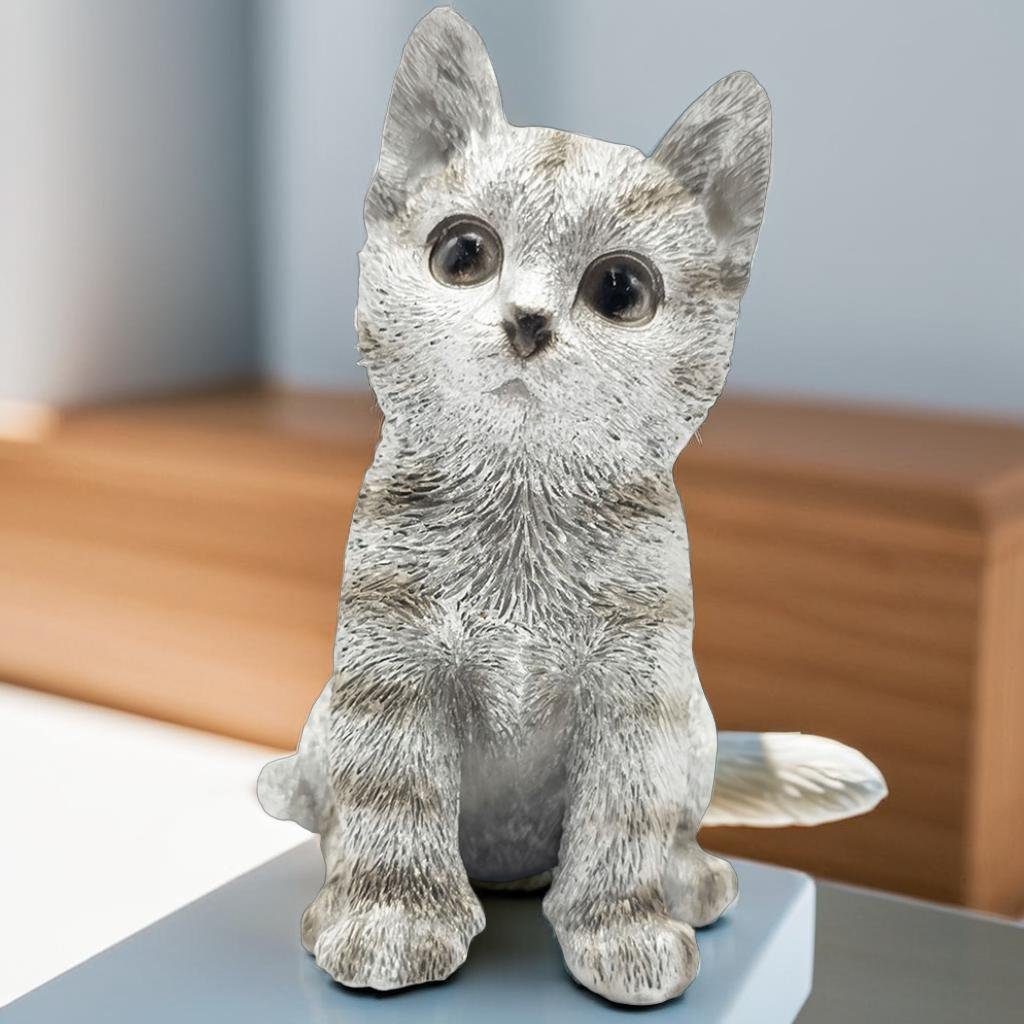 Estatueta Gato Realista Decorativo Enfeite Sala Casa Estátua Resina Animal Pet Gatinho Decoração - C - 2