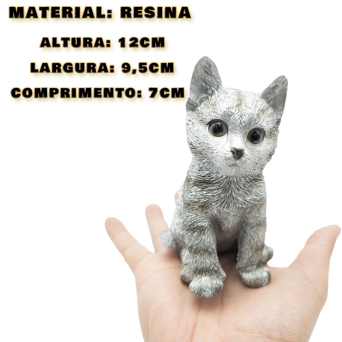 Estatueta Gato Realista Decorativo Enfeite Sala Casa Estátua Resina Animal Pet Gatinho Decoração - C - 3