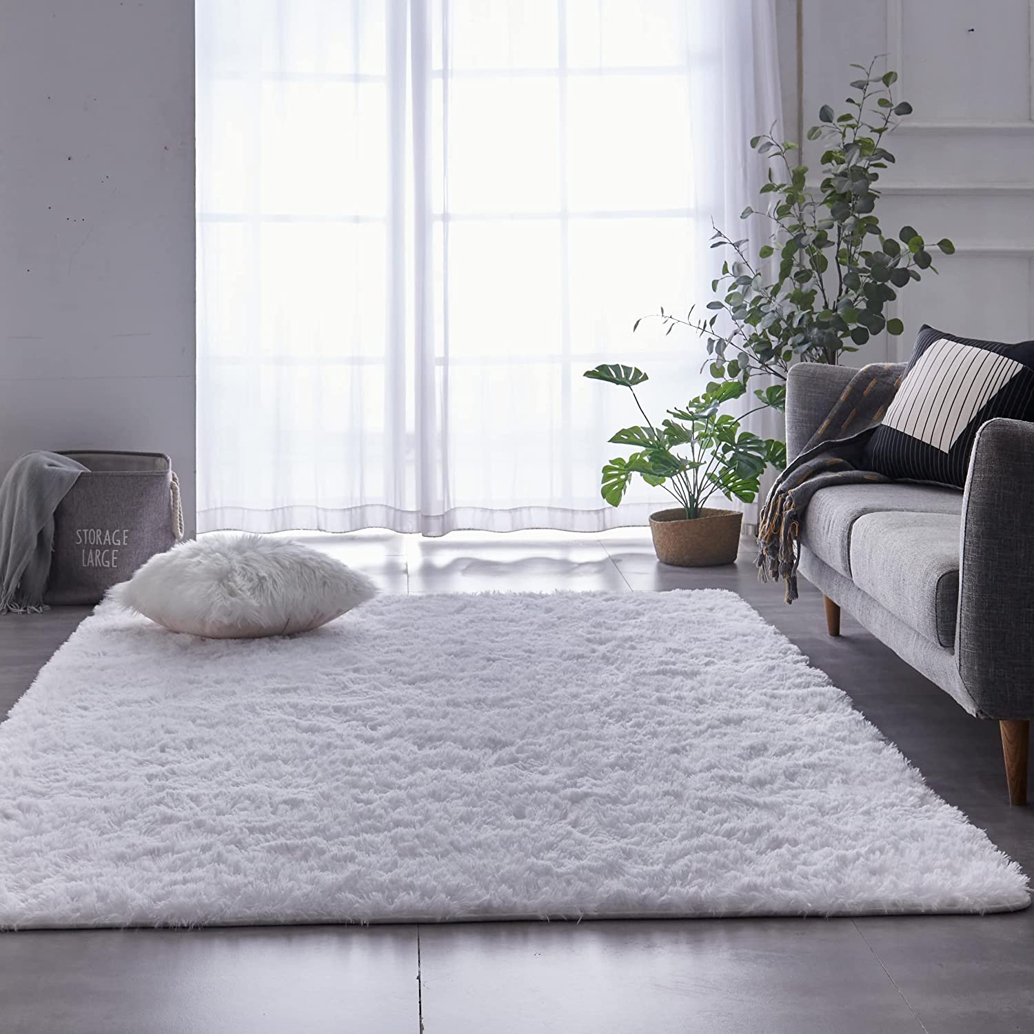 Tapete Saturs Shaggy Pelo Alto Branco  - 120 x 200 cm Tapete para Sala e Quarto - 4