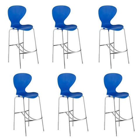 Kit 6 Banquetas Alta com Encosto Flash Azul