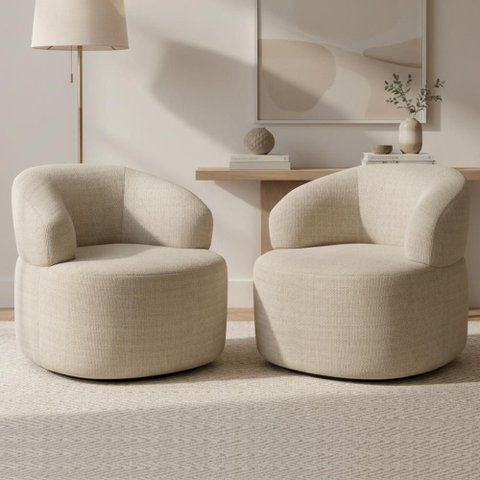 Kit 02 Poltronas Giratória Orgânica para Sala de Estar Living Helena L02 Linho Palha - Lyam Decor
