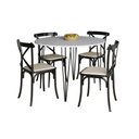 Ver imagem 1 de Mesa Jantar Redonda Branca Elen 110cm Hairpin com 4 Cadeiras Katrina Preta - Cor: Branco