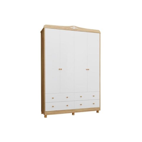 Guarda Roupa Infantil Elô C/ 4 Portas e 4 Gavetas Branco/amendoa - Peroba