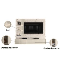 Painel Para Tv Até 65'' 3 Portas Led Bancada Suspensa Atena Calacata Off White - Madetec - 3