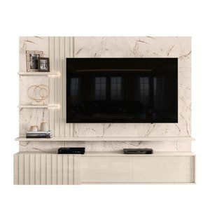 Painel Para Tv Até 65'' 3 Portas Led Bancada Suspensa Atena Calacata Off White - Madetec