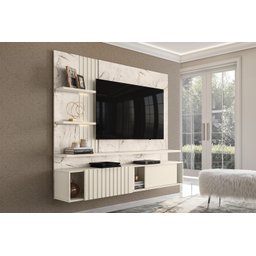 Painel Para Tv Até 65'' 3 Portas Led Bancada Suspensa Atena Calacata Off White - Madetec - 4