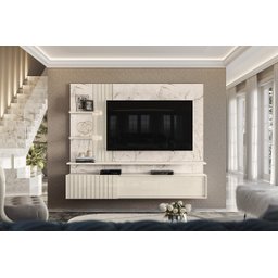Painel Para Tv Até 65'' 3 Portas Led Bancada Suspensa Atena Calacata Off White - Madetec - 2