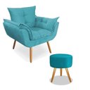 Ver imagem 3 de Kit 2 Poltronas Opalas + Puff Redondo Suede Azul Tiffany