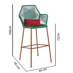 Kit 08 Banqueta Alta Com Encosto Sttar Balcão Ferro Bronze Fibra Verde Almofada Sintético Vermelho - - 4