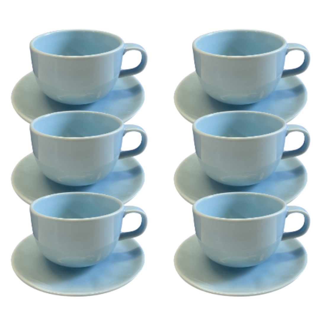 Kit Xícara de Café com Pires Orgânico Porcelana Azul – 6 Peças