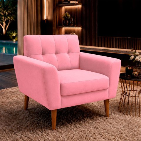 Poltrona Sala de Estar Bia Pés Palito Suede Rosa M3 - Monari Design
