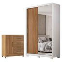 Ver imagem 1 de Guarda Roupa Casal Riva Branco Amêndola Touch Flex com Espelho e Pés e Cômoda Montevideu Amê