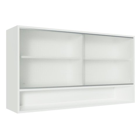 Armário de Cozinha Aéreo 2 Portas de Correr de Vidro e 1 Nicho Branco Glamy Madesa