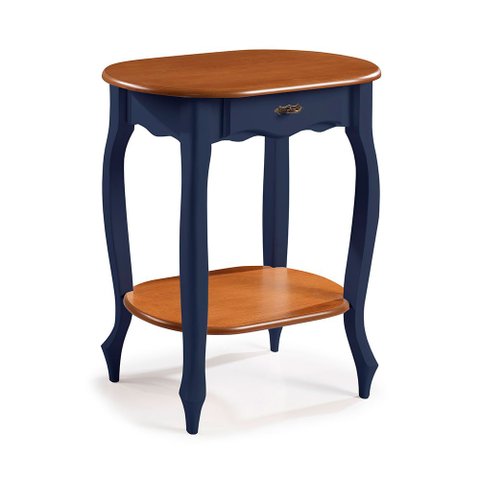 Aparador Oval em Madeira Maciça 1 Gaveta e Prateleira 1034 Linz Móveis - Azul Petróleo/imbuia Glazer