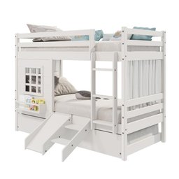 Treliche Infantil com Janela Escorregador e Cortina Madeira Maciça Branco Housin - 3
