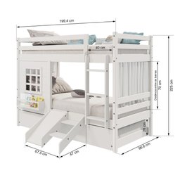 Treliche Infantil com Janela Escorregador e Cortina Madeira Maciça Branco Housin - 4