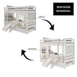 Treliche Infantil com Janela Escorregador e Cortina Madeira Maciça Branco Housin - 2