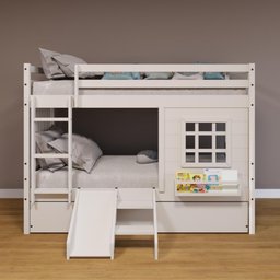 Treliche Infantil com Janela Escorregador e Cortina Madeira Maciça Branco Housin - 1