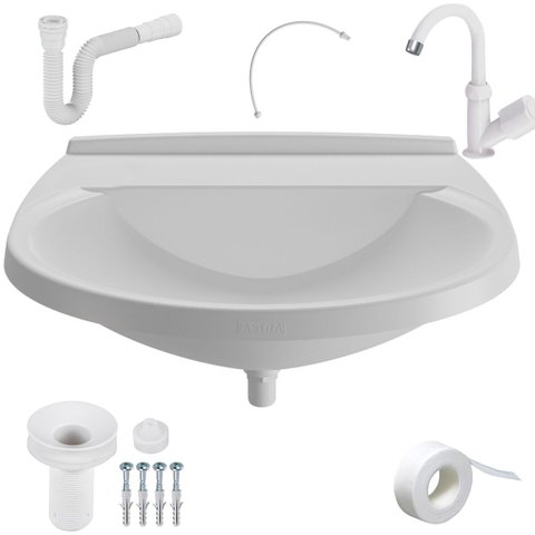 Pia Lavatório Banheiro 8l + Torneira Bica Móvel Branca + Sifão Sanfonado + Engate Flexível + Veda Ro
