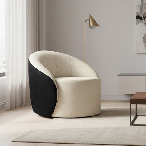 Poltrona Sala Orgânica Lua Giratória Sintético Pu Preto/linho D03 - D’Rossi