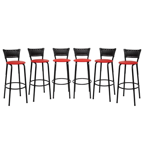 Kit 6 Banquetas para Bancada Banco Alto Junco Preto Balcão Cozinha Gourmet Bar Área de Lazer Piscina