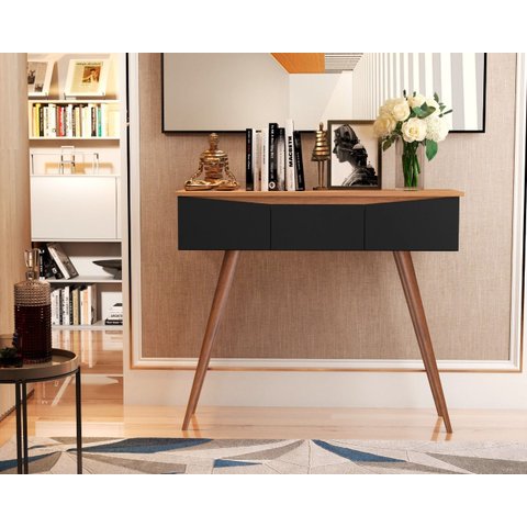 Aparador 3 Gavetas para Sala Estar Jantar Paris Retrô Preto com Nature