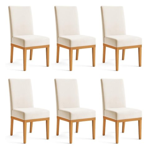 Kit 6 Cadeiras de Jantar Brisa Suede Bege Base de Madeira - Pallazio