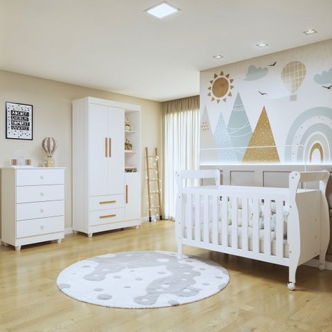 Quarto de Bebê Completo com Cômoda Berço e Guarda Roupa Zara Tigus Baby