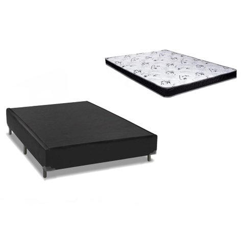 Cama Box Casal Preto Suede + Colchão Espuma D33 138x188x12